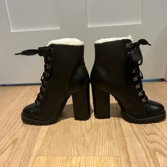 Schutz Zhara Black Lace Up Winter Stacked Leather Boots 6.5 New without box - Picture 3 of 5
